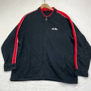 Vintage Ellesse Fleece Jacket Men Extra Large Black Full Zip Long Sleeves XL‎